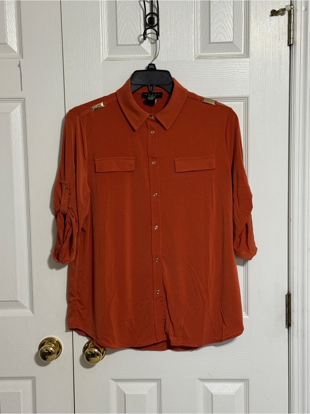 Grace Orange Button-Front Blouse